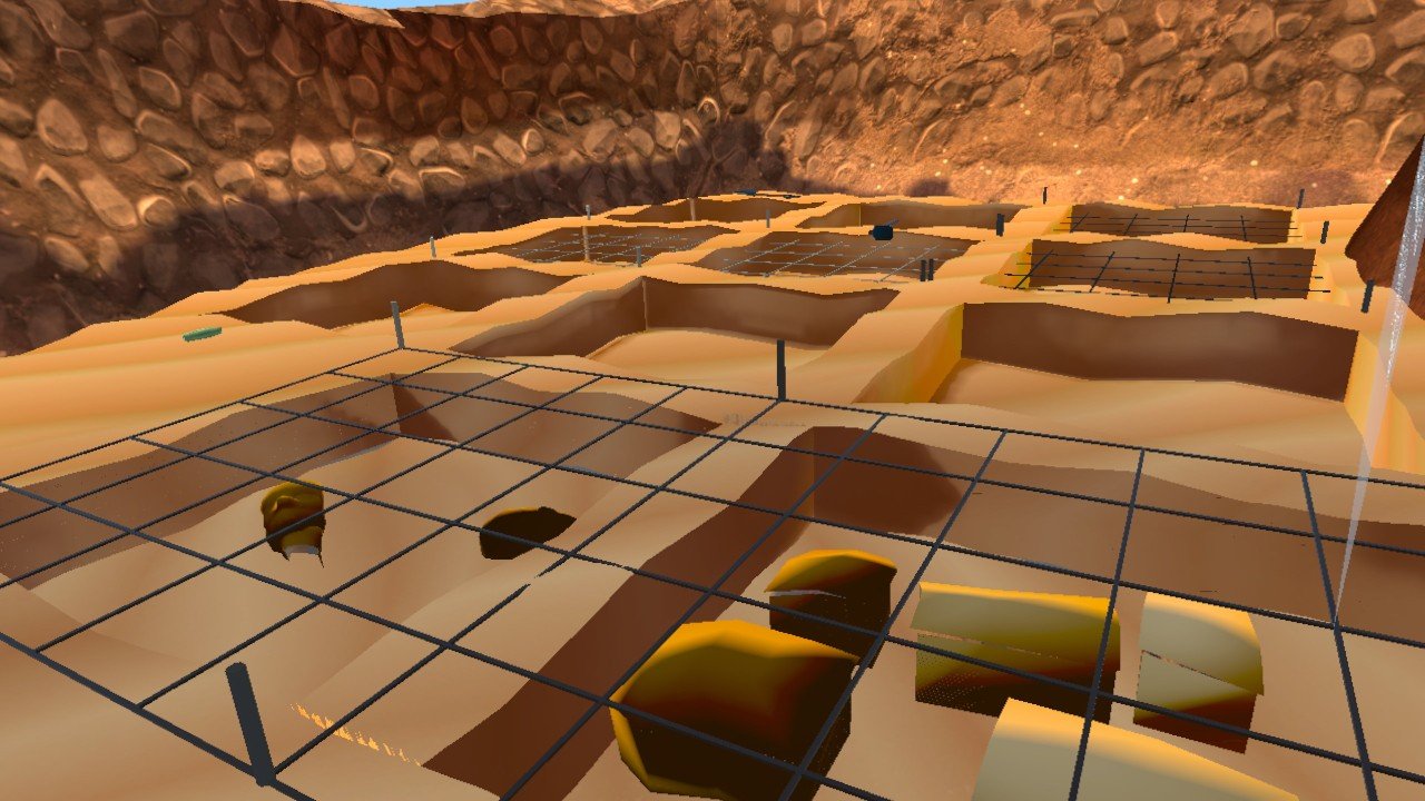 Statue pieces uncovered inside a string grid