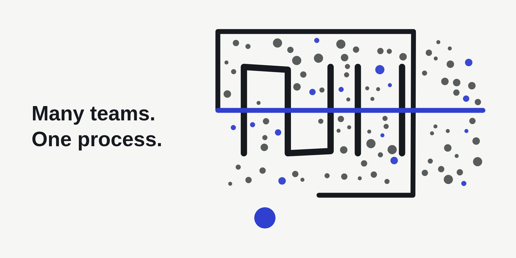 Many teams, one process: many dots inside the frame of Narmeen's logo